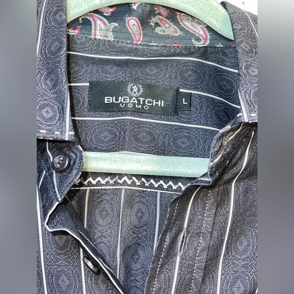 Bugatchi Uomo Mens Large Cotton Striped Long Sleeve Button Up Shirt - Picture 2 of 3